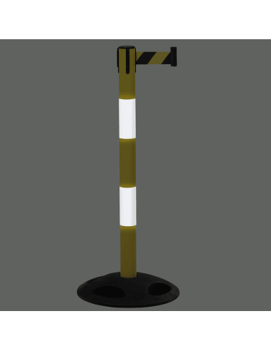 Reflecterende afzetpaal met trekband voor buiten, geel wit