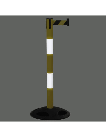 Reflecterende afzetpaal met trekband voor buiten, geel wit