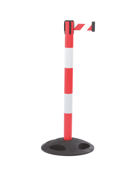 Reflecterende afzetpaal met trekband voor buiten, rood wit