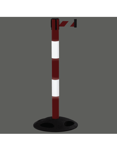 Reflecterende afzetpaal met trekband voor buiten, rood wit
