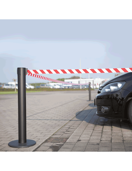 Afzetpaal met trekband voor binnen, staal, zwart