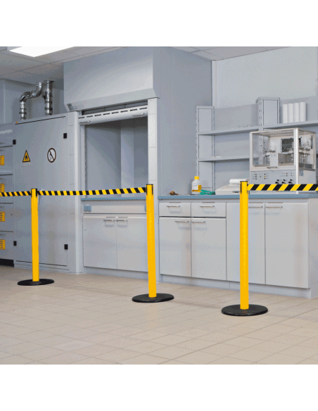 Afzetpaal met trekband voor binnen, geel