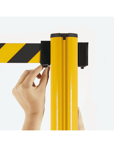 Afzetpaal met trekband voor binnen en buiten, aluminium, geel