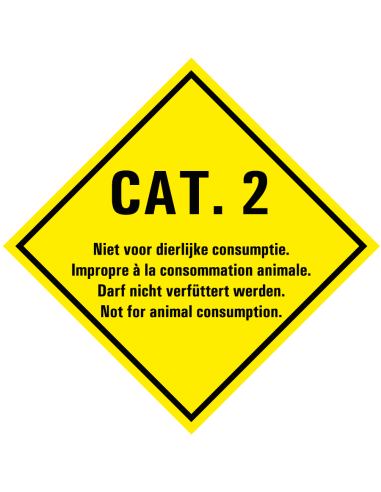 Categorie 2 bord met tekst, vierkant, geel zwart, met tekst Cat. 2, 4 talen