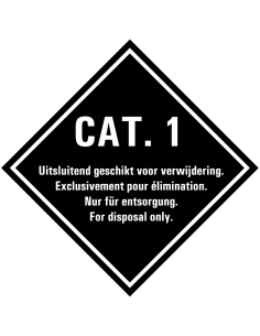 Categorie 1 bord met tekst, kunststof, wit zwart, met tekst Cat. 1, 4 talen
