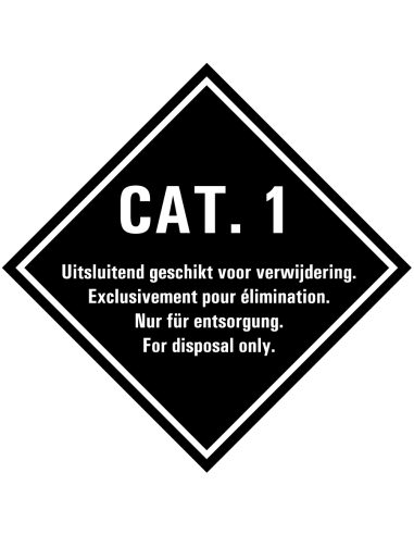 Categorie 1 bord met tekst, kunststof, wit zwart, met tekst Cat. 1, 4 talen