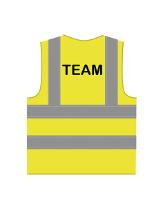 Team hesje RWS geel, met horizontale en verticale reflecterende strepen