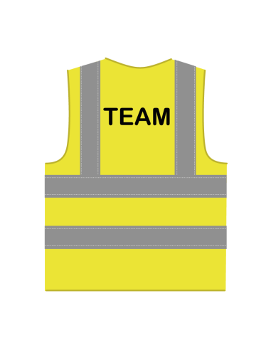 Team hesje RWS geel, met horizontale en verticale reflecterende strepen