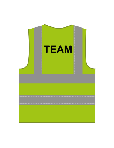 Team hesje RWS limoengroen, met horizontale en verticale reflecterende strepen