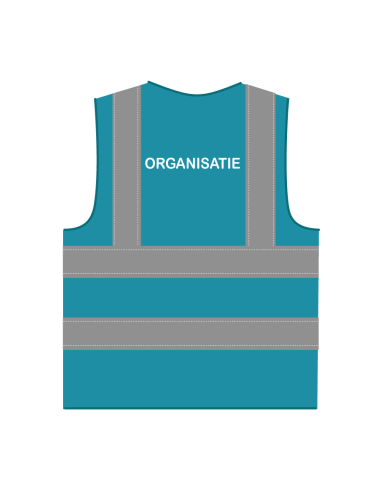 Organisatie hesje RWS lichtblauw, met horizontale en verticale reflecterende strepen