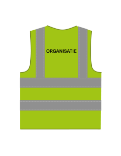 Organisatie hesje RWS limoengroen, met horizontale en verticale reflecterende strepen