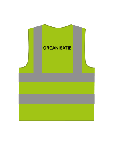Organisatie hesje RWS limoengroen, met horizontale en verticale reflecterende strepen
