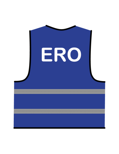 ERO hesje blauw, met horizontale reflecterende strepen