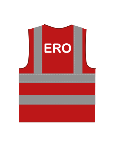ERO hesje rood, met horizontale en verticale reflecterende strepen