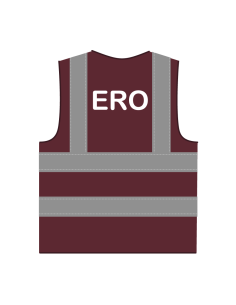 ERO hesje bordeauxrood, met horizontale en verticale reflecterende strepen