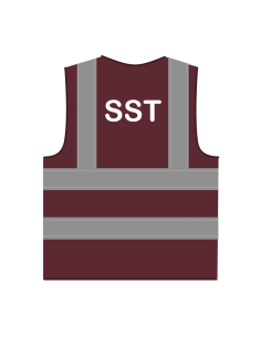 SST hesje RWS bordeauxrood, met horizontale en verticale reflecterende strepen