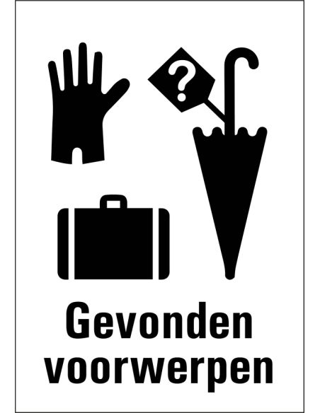 Gevonden voorwerpen bord, kunststof, zwart wit, rechthoekig, tekst gevonden voorwerpen