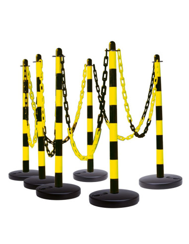 Lichte afzetpalen met ketting, geel zwart, 6 stuks
