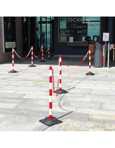 Afzetpalen met ketting en rubberen voet, rood wit, 6 stuks
