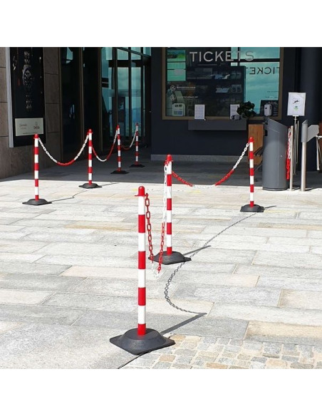 Afzetpalen met ketting en rubberen voet, rood wit, 6 stuks