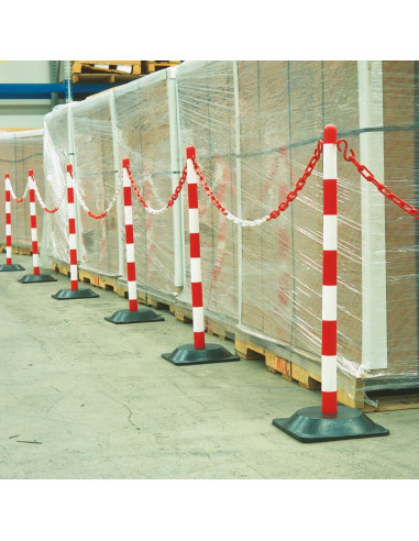 Afzetpalen met ketting en rubberen voet, rood wit, 6 stuks