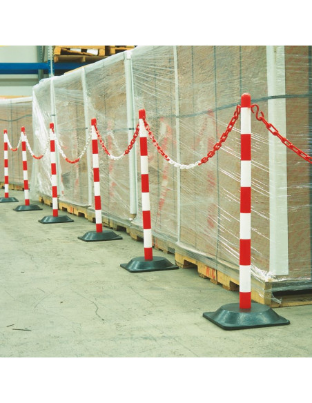 Afzetpalen met ketting en rubberen voet, rood wit, 6 stuks