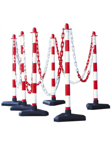Mobiele afzetpalen met ketting voor binnen, rood wit, 6 stuks