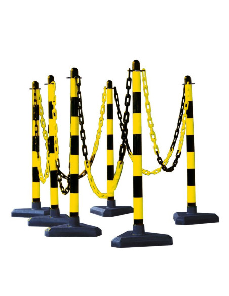 Mobiele afzetpalen met ketting voor binnen, geel zwart, 6 stuks