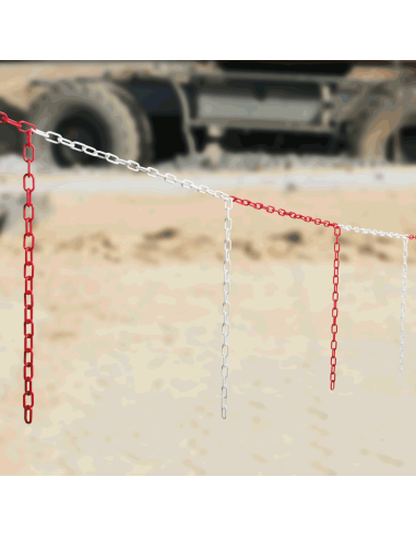 Kettingbarrière met verticale kettingen, kunststof, 5 meter, rood wit