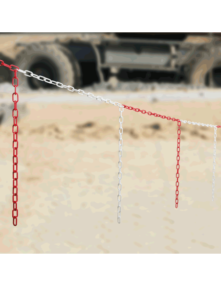 Kettingbarrière met verticale kettingen, kunststof, 5 meter, rood wit