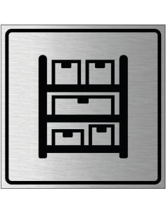 Voorraadkast bordje, geborsteld aluminium,  grijs zwart, vierkant, met stelling en voorraad symbolen
