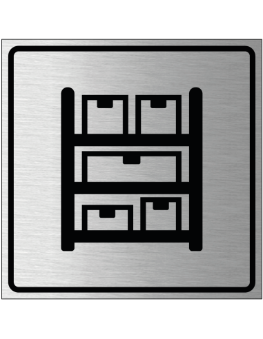 Voorraadkast bordje, geborsteld aluminium,  grijs zwart, vierkant, met stelling en voorraad symbolen
