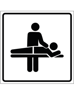 Fysio sticker, wit zwart vierkant, met fysiotherapeut en persoon in behandeling pictogram