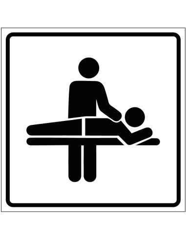 Fysio sticker, wit zwart vierkant, met fysiotherapeut en persoon in behandeling pictogram