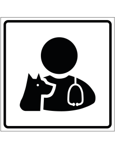 Dierenarts sticker, wit zwart, vierkant, met dierenarts en hond pictogram