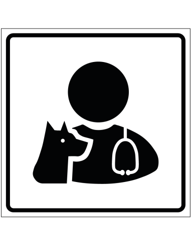 Dierenarts sticker, wit zwart, vierkant, met dierenarts en hond pictogram