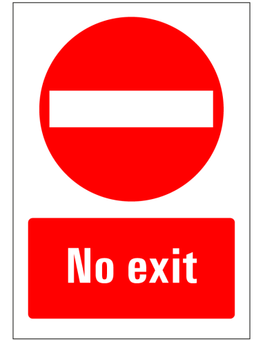 No exit bord, rood wit, rechthoekig, Engelse tekst, no exit symbool met tekst no exit