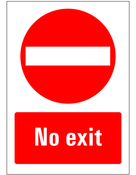 No exit bord, rood wit, rechthoekig, Engelse tekst, no exit symbool met tekst no exit