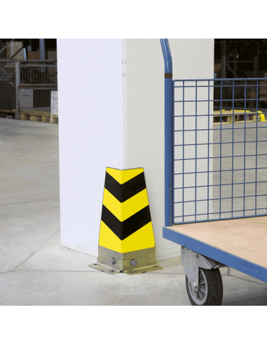 Hoekbeschermer muur met voetplaat, 400 mm, geel zwart