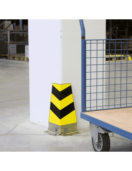 Hoekbeschermer muur met voetplaat, 400 mm, geel zwart
