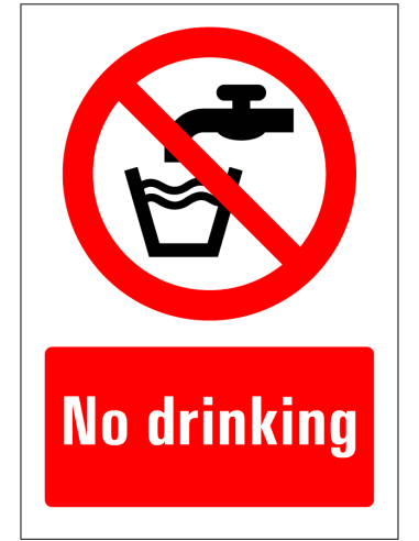 No drinking bord, rood wit, rechthoekig, symbool geen drinkwater met Engelse tekst no drinking