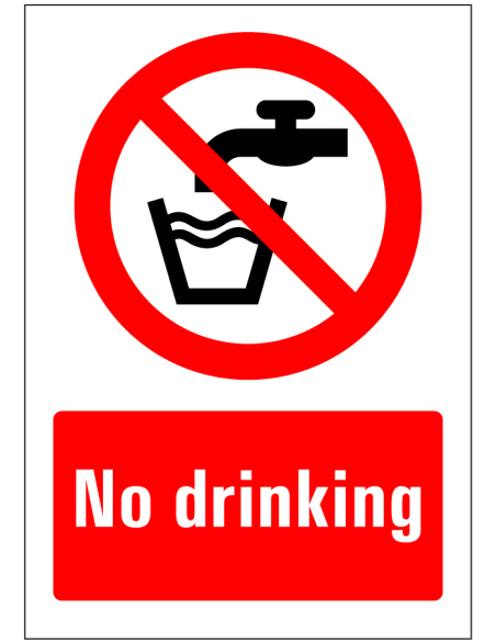 No drinking bord, rood wit, rechthoekig, symbool geen drinkwater met Engelse tekst no drinking