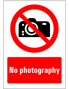 Do photography bord, rood wit, rechthoekig, symbool geen foto's met Engelse tekst no photography