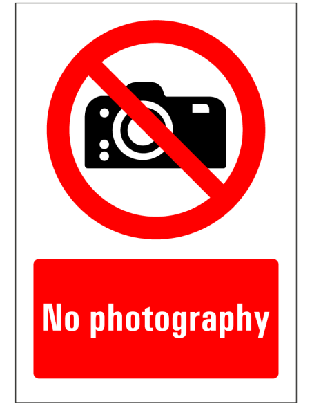 Do photography bord, rood wit, rechthoekig, symbool geen foto's met Engelse tekst no photography