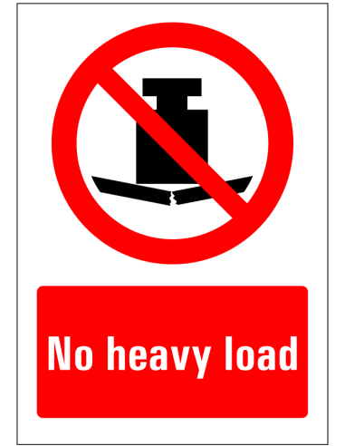 No heavy load sticker, rood wit, rechthoekig, symbool zwaar gewicht met Engelse tekst no heavy load