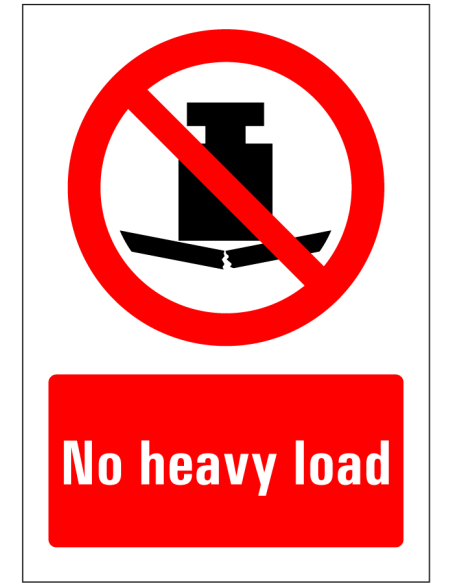 No heavy load bord, rood wit, rechthoekig, symbool zwaar gewicht met Engelse tekst no heavy load
