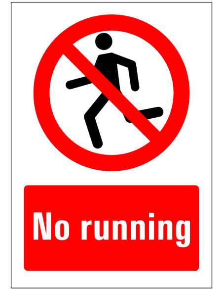 No running bord, rood wit, rechthoekig, symbool rennend persoon met Engelse tekst no running