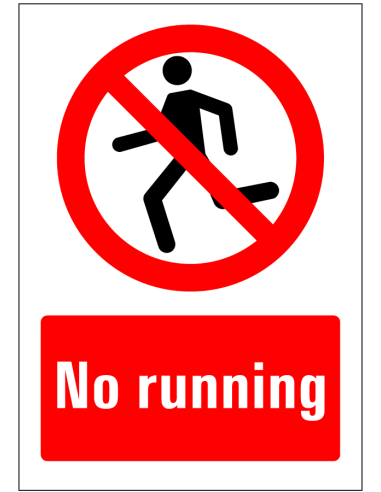 No running sticker, rood wit, rechthoekig, symbool rennend persoon met Engelse tekst no running
