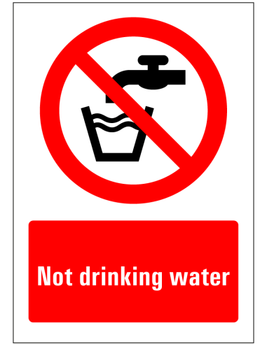Not drinking water bord, rood wit, rechthoekig, symbool geen drinkwater met Engelse tekst not drinking water