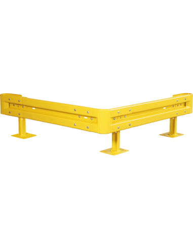 Hoekstuk stalen vangrails, geel, 1330 x 550 mm, voor bevestiging op de grond